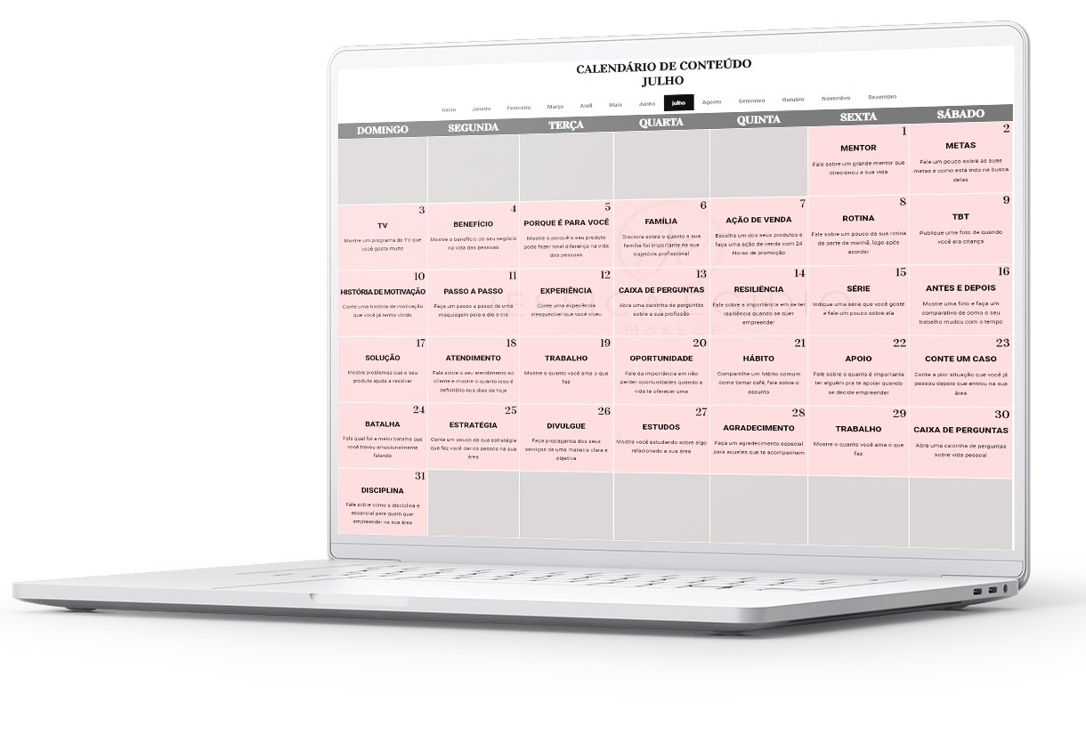 Calendário de conteúdo para maquiadoras